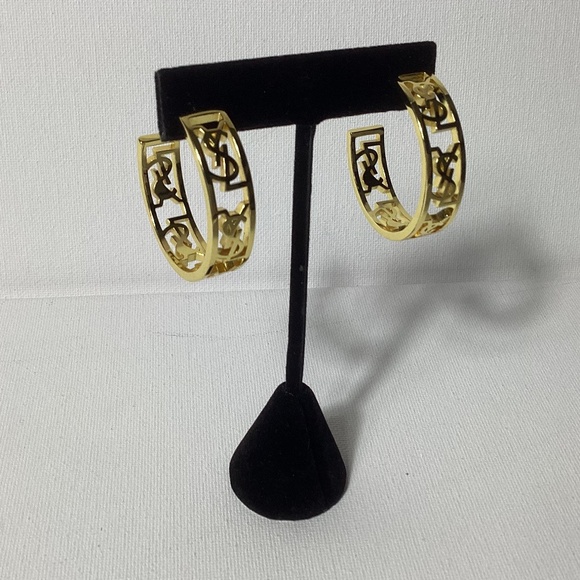 YSL Gold Hoop Earrings with Logo - Picture 1 of 3